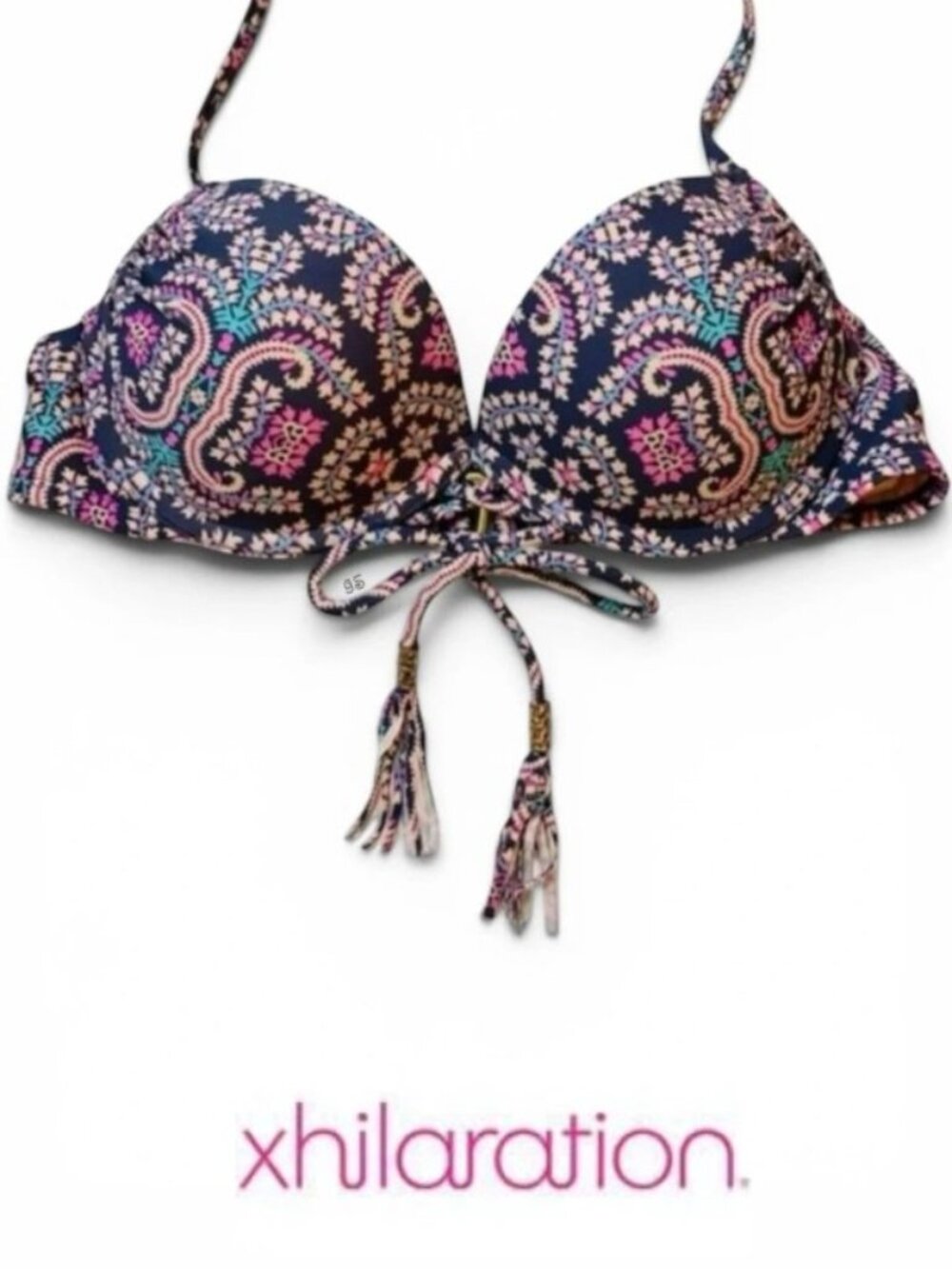 XHILARATION Boho Paisley Push-Up Bikini Top w/ Tassels - Small NWOT